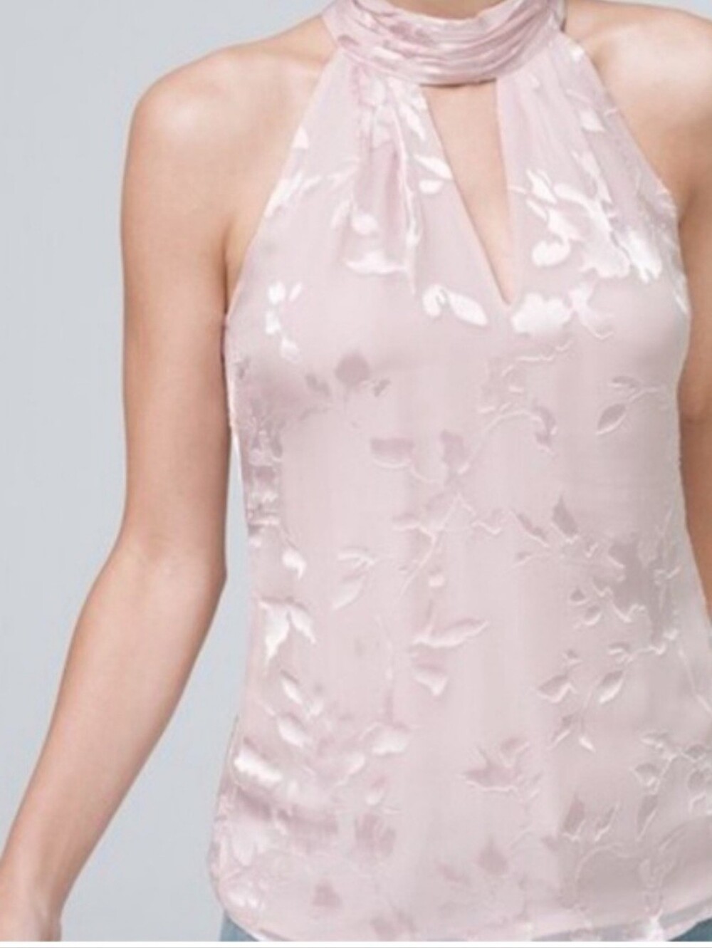 White House Black Market Blush Floral Halter Top